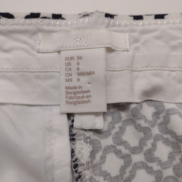 HM Women Size 6 Black White Geometric Quatrefoil Ankle Pants Slim Fit Cotton - Picture 5 of 9